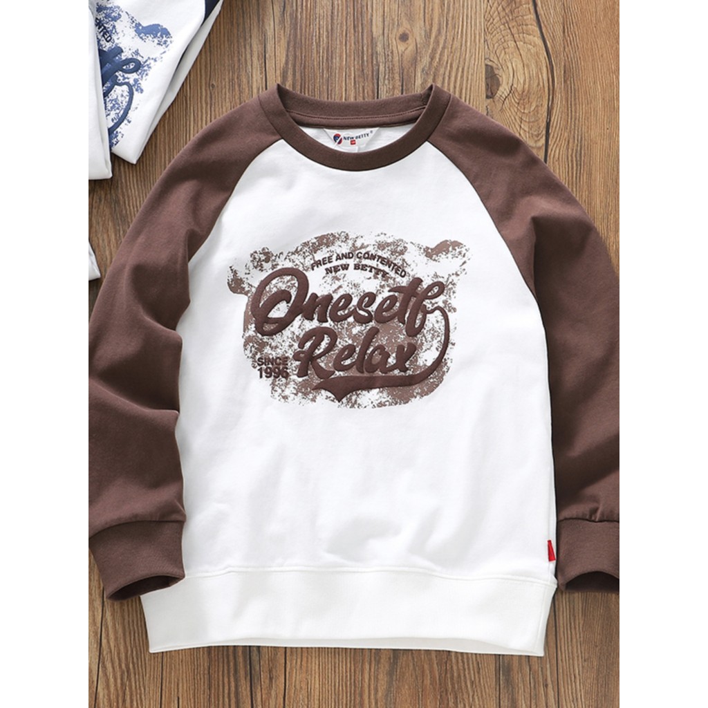 [Classe A Algodão] Meninos Camiseta de Manga Comprida Primavera Outono Médio Grande Crianças Novo Estilo Manga Raglan Cr