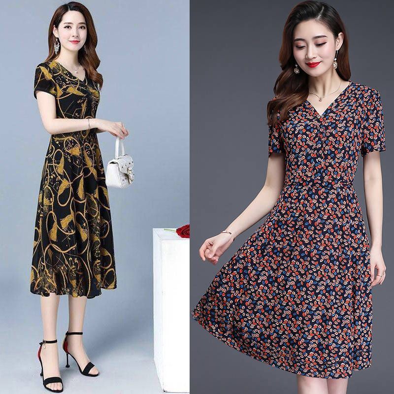 Roupas femininas de tamanho grande, Slim fit, aparência mais fina, vestido Floral, roupas femininas de meia-idade, ampla