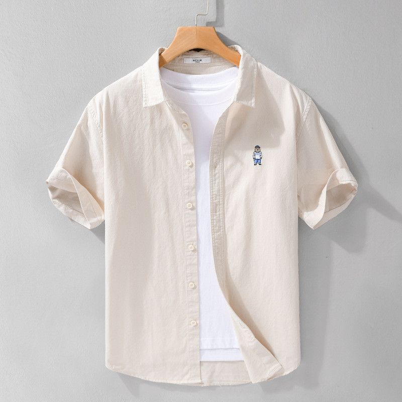 Nicho de verão bonito camisa branca masculina de manga curta na moda solto puro algodão estilo japonês verão Casual cami