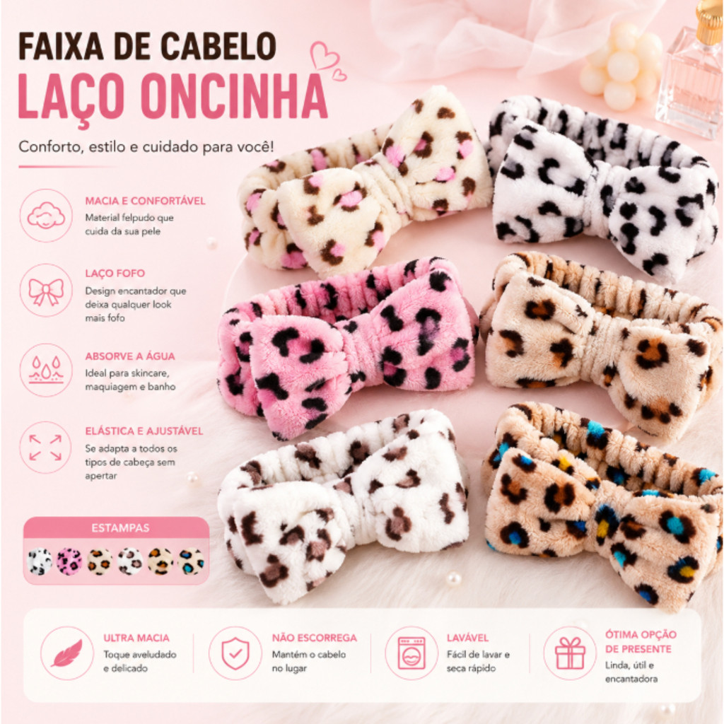 Faixa de maquiagem para cabelo Estampa de (LEOPARDO) Aleatório pronta entrega!
