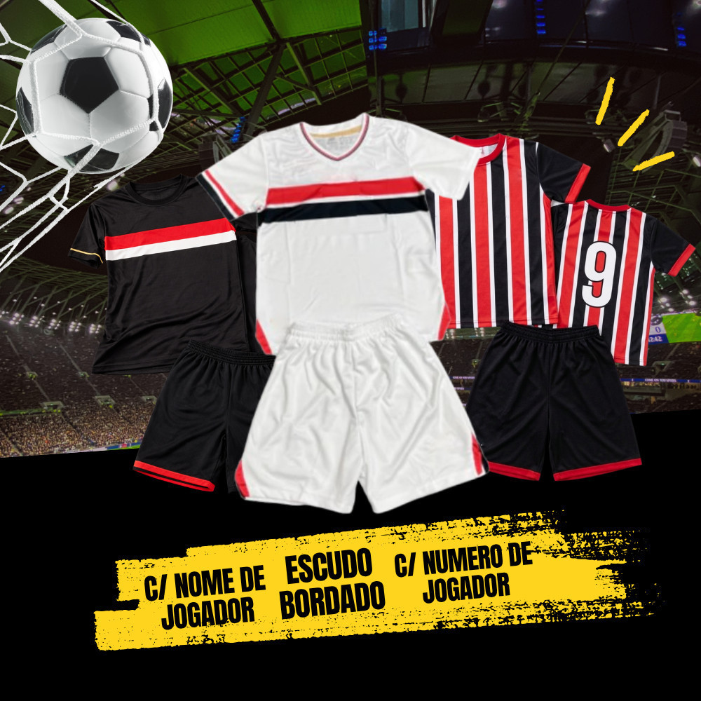 Conjunto Futebol Infantil SA0 P4UL0 Camisa Short Masculino Para Treino Escudo Bordado