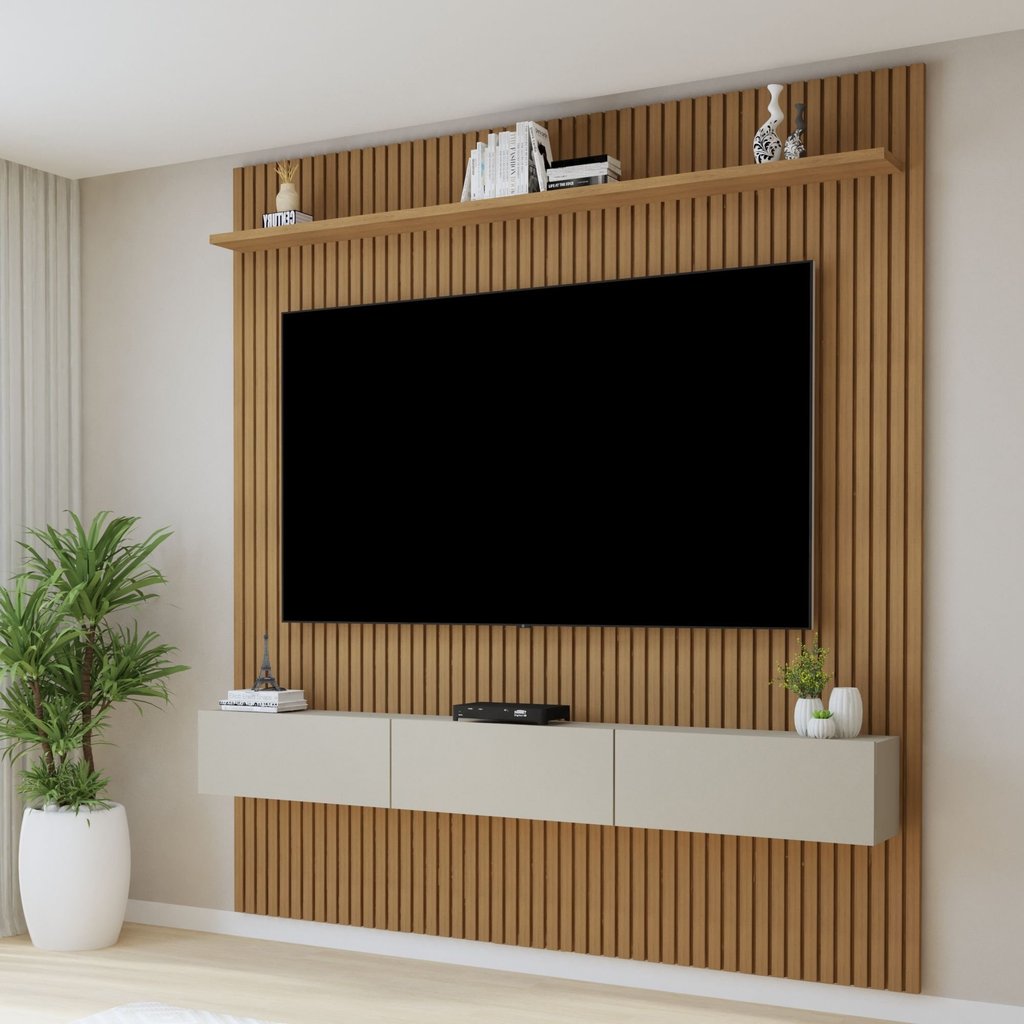 Painel para TV até 70 Polegadas MDF 179CMX218CM Frisado Curitiba Marrom 179