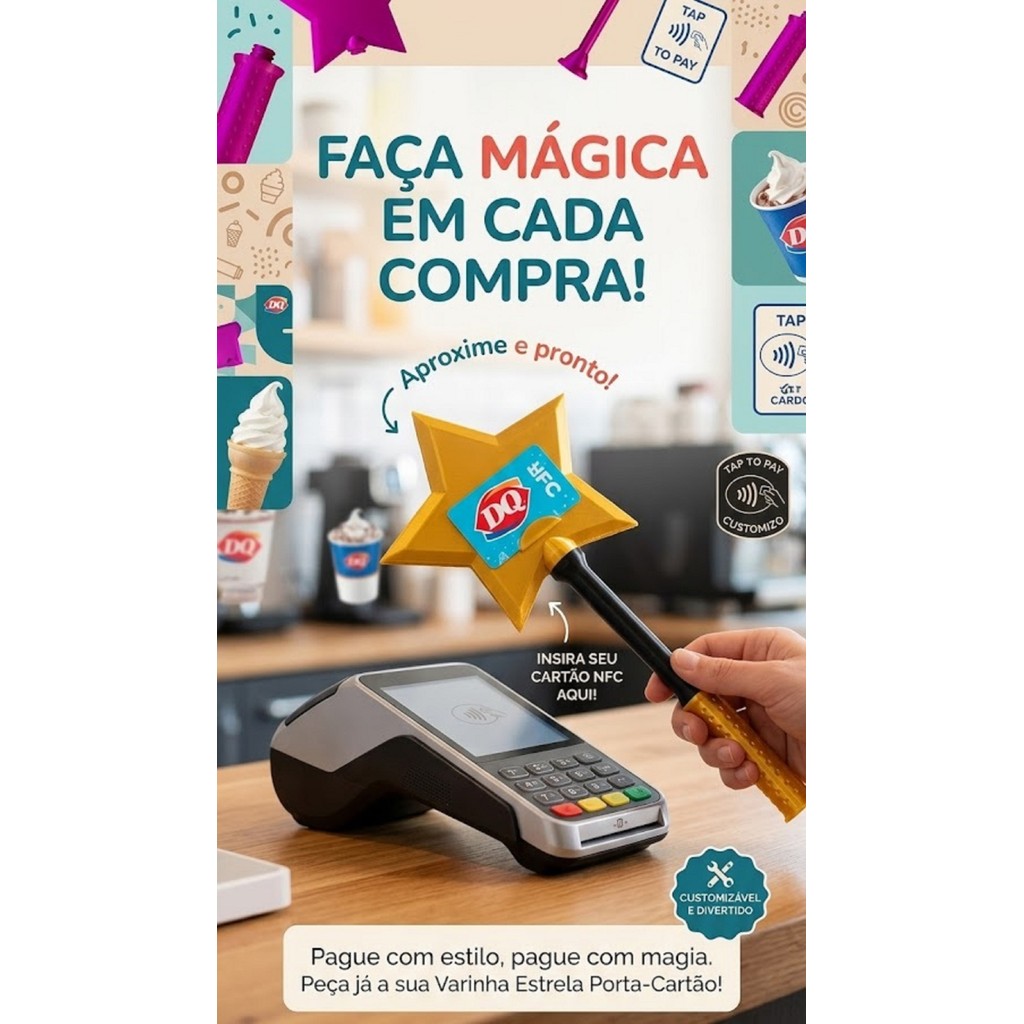 Varinha Estrela Grande Cartão de Crédito Tap to Pay - Varinha Mágica de Cartão - Varinha de Pagamento Aproximação