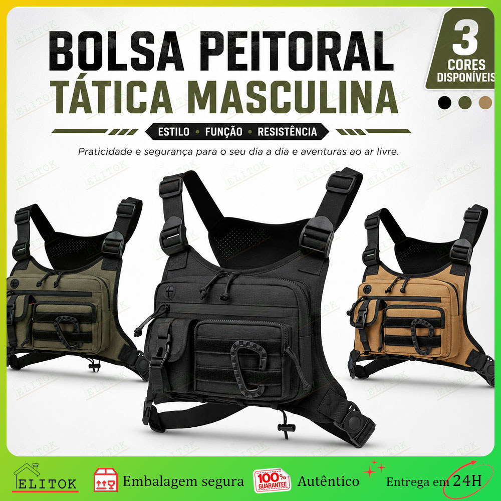 Mochila Tática Masculina | Bolsa de Peito para Corrida com Alça Dupla | Impermeável e Resistente