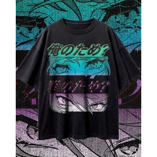 Camiseta Feminina Estampa Anime Olhos Expressivos e Letras Coloridas Confortável Estilosa Linda Moda Feminina Casual
