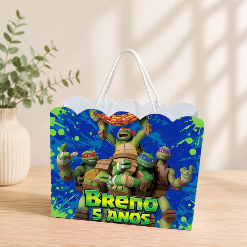Sacolinha Personalizada As Tartarugas Ninja Pegue e Monte Lembrancinha Aniversário Infantil Mimos Festa
