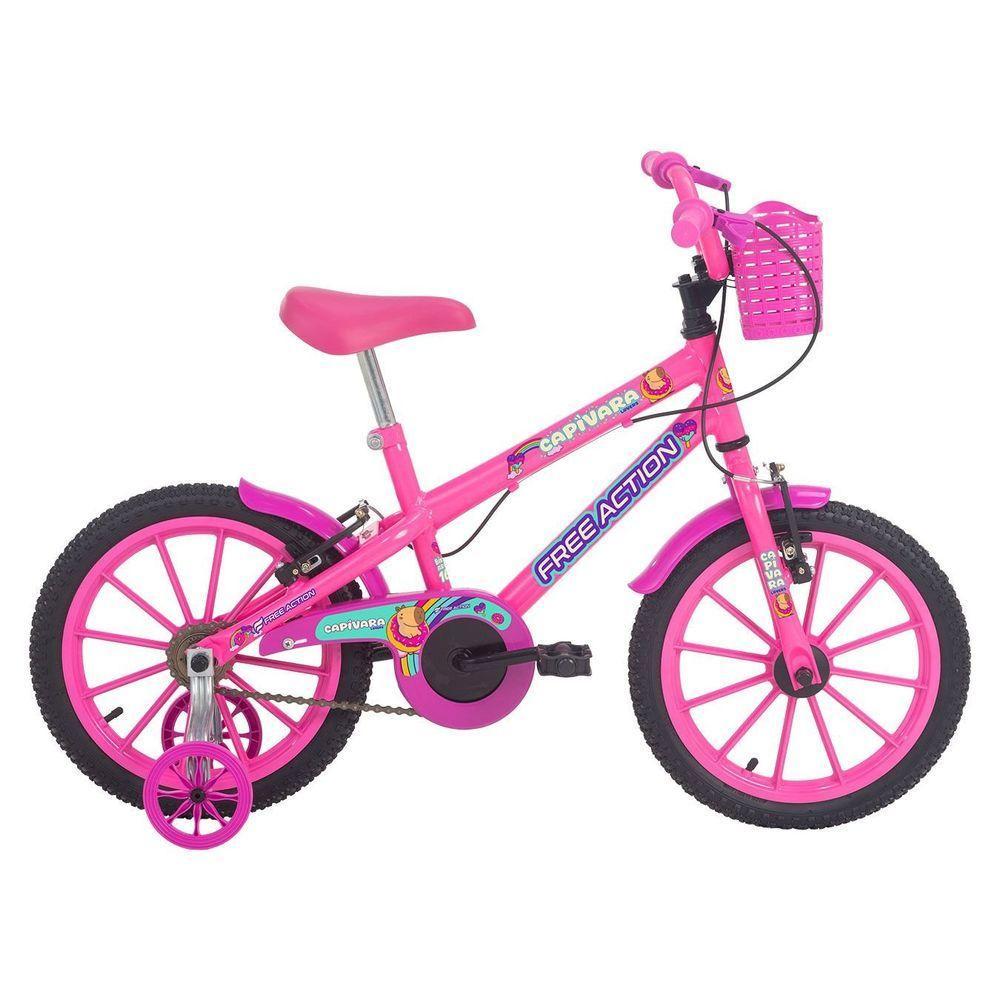 Bicicleta Infantil Aro 16 Capivara Lovers com Freio V-Brake Rosa Chicle Free Action