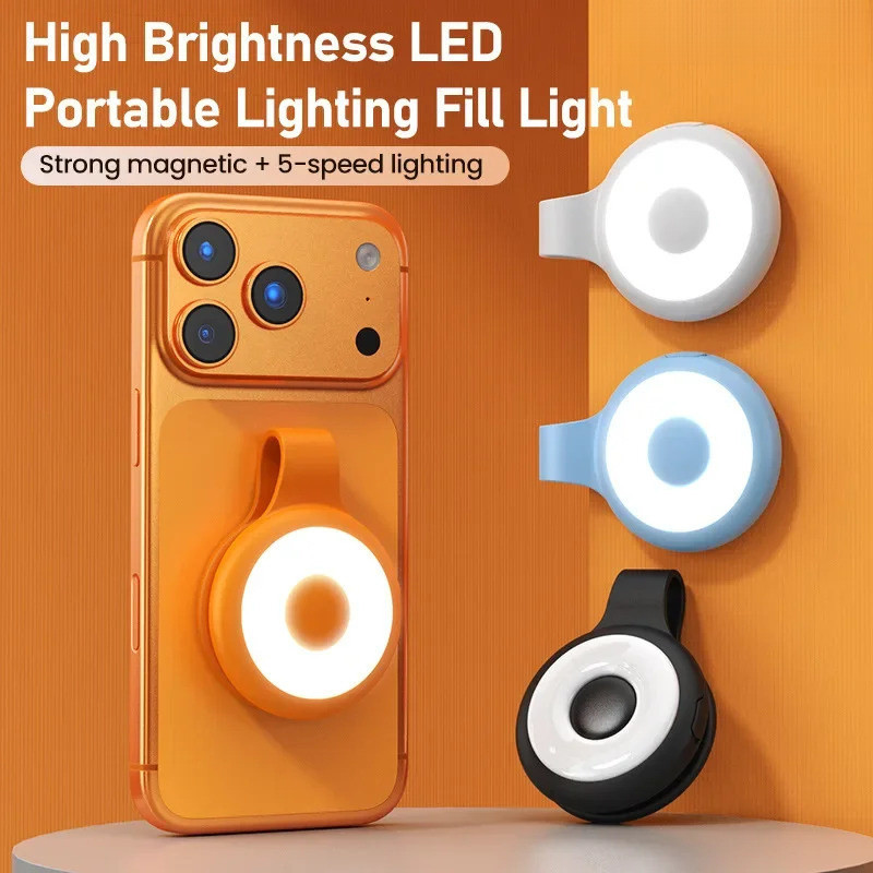 Mini Luz de Preenchimento Magnética para Celular, Compatível com iPhone 17 Pro Max, Série 16-12 e Todos os Celulares Mag