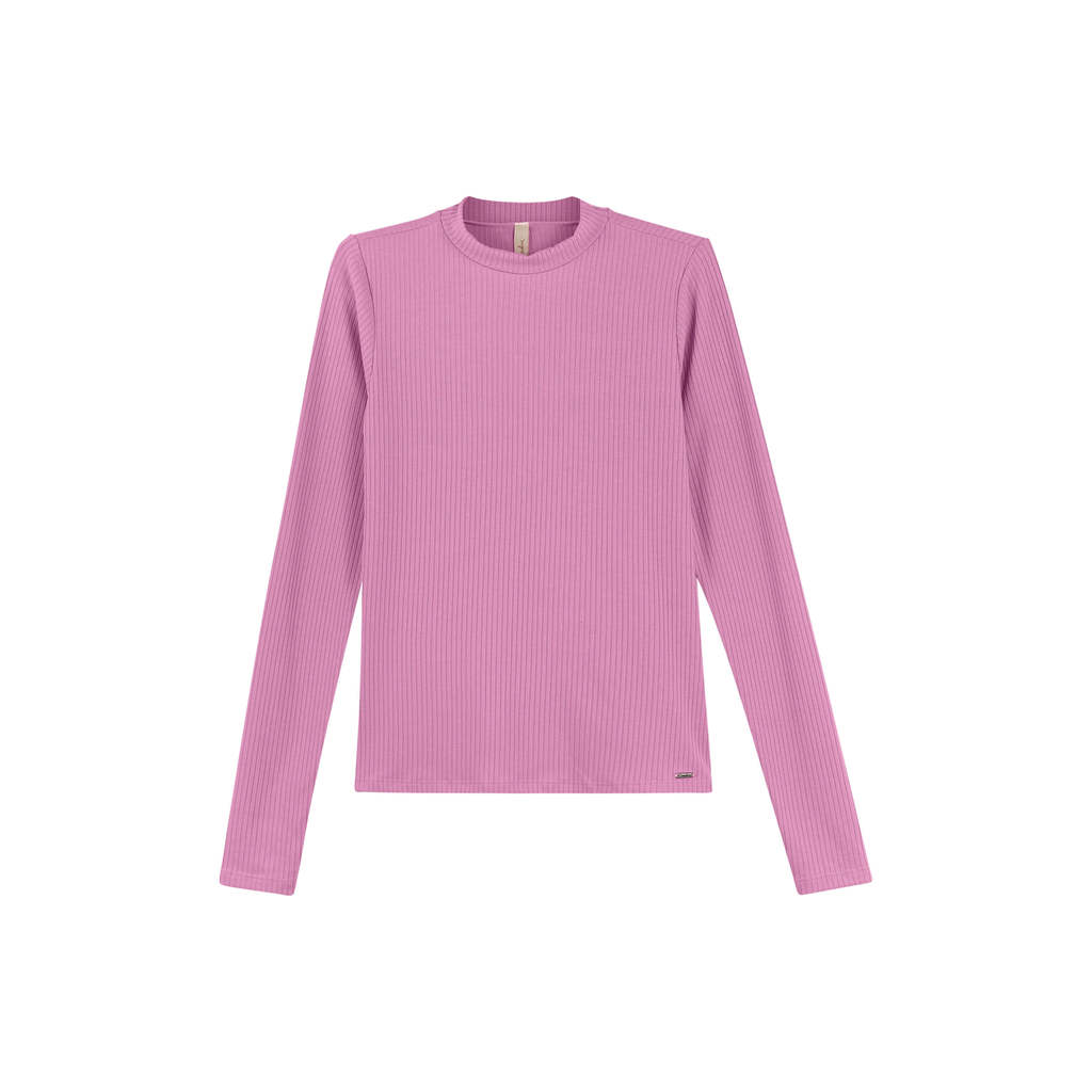 Blusa Feminina Manga Longa Básica Marialícia Rosa Claro