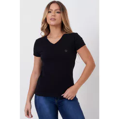 Blusa Feminina Decote v Planet Girls Preto