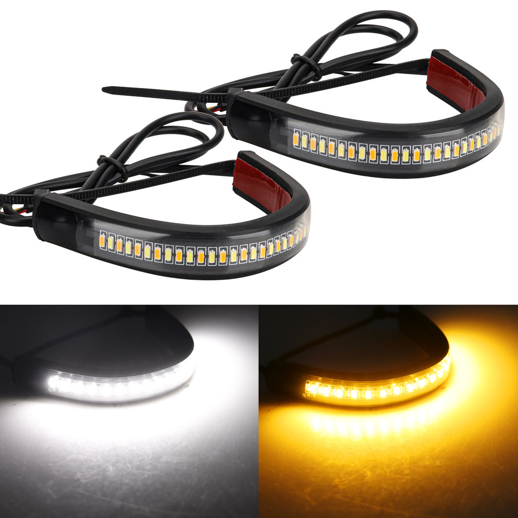 Luz de Sinalização LED para Motocicleta, Barra de Luz Dianteira Bicolor Branca e Amarela para Amortecedor, Luz Circular
