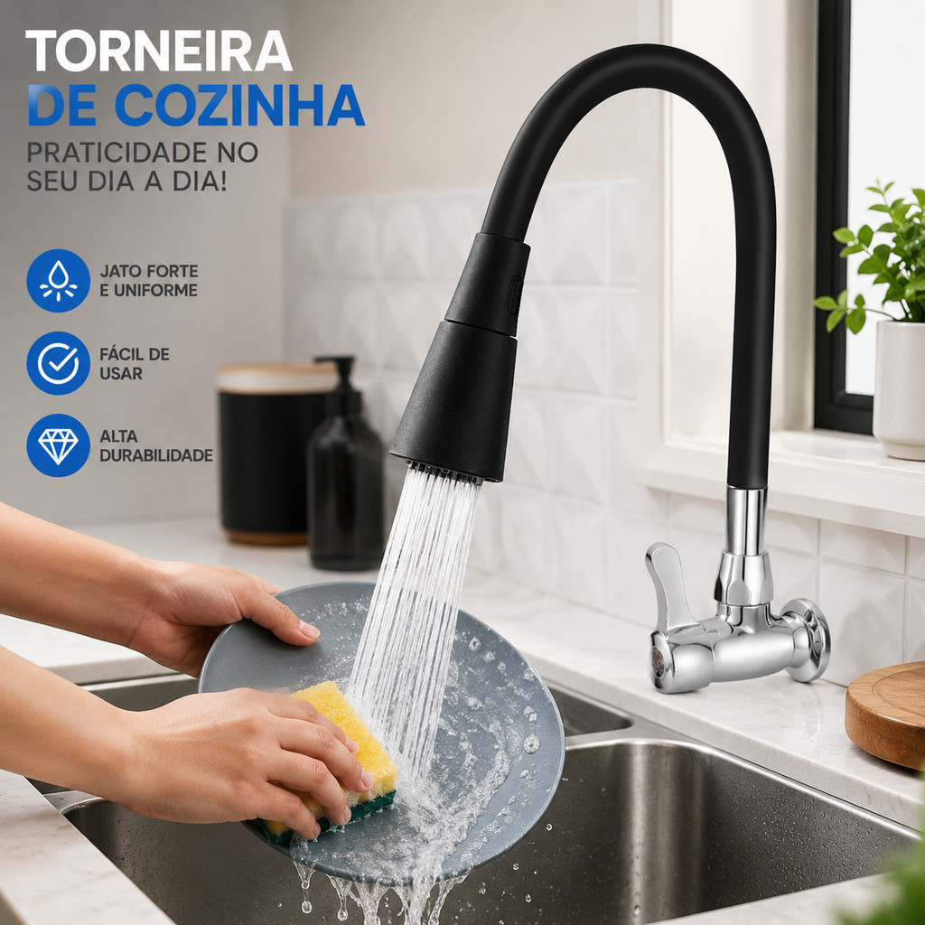 torneira cozinha parede preta flexível Duplo Jato Cone 1/4 de Volta