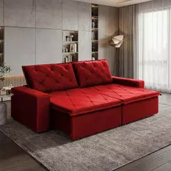 Sofá Cama Bangkok Sem Caixa 2,10m Retrátil e Reclinável Com Molas Velut Vermelho- King House