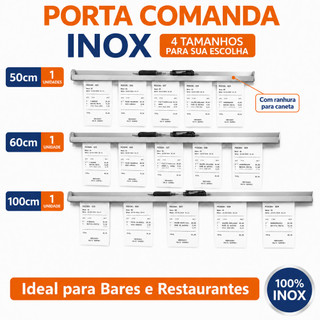 Porta Comanda de Mesa Inox para Restaurante Bar Lanchonete Pizzaria Organizador de Pedidos