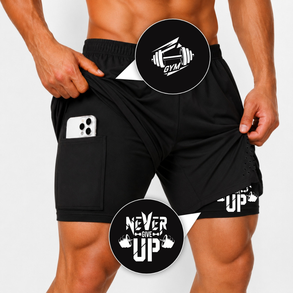 Bermuda Short Compressão Elastano  2 em 1 a Laser NGUP  Masculino Academia Treino Fitness Maromba Corrida