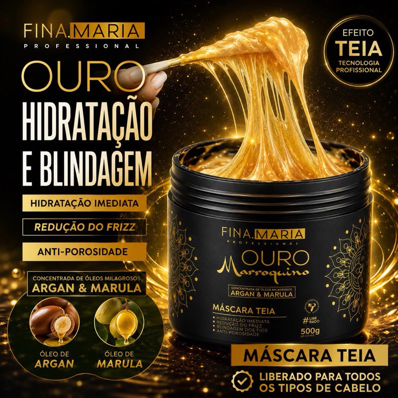 ULTRA HIDRATAÇÃO EFEITO TEIA COM ÓLEOS MARROQUINOS - OURO MARROQUINO - FINA MARIA PROFISSIONAL