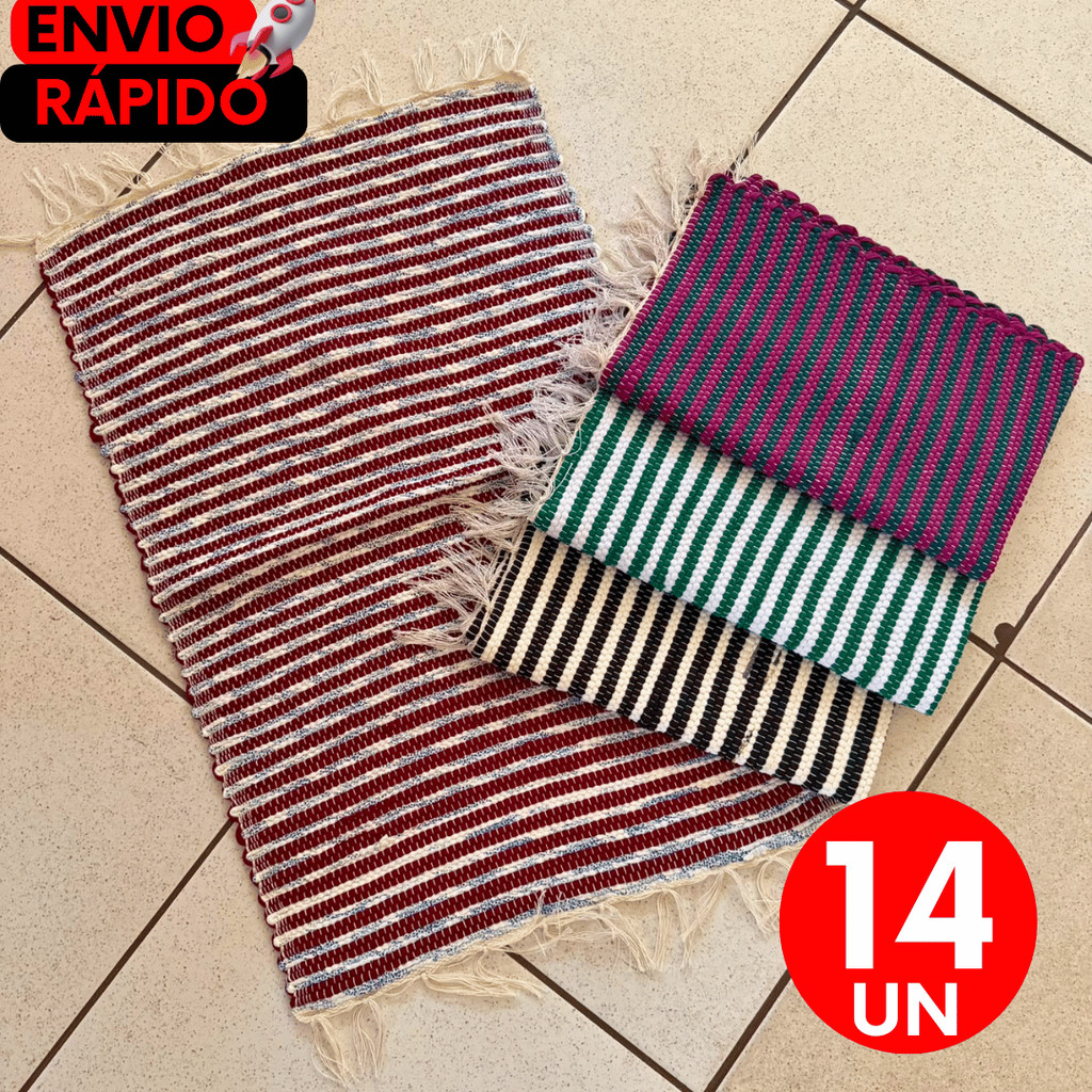 Kit 14 UN Capachos Multiuso 45x75 Tapetes Artesanal Colorido Resíduo Têxtil Para Entrada Porta Cozinha e Área de Serviço