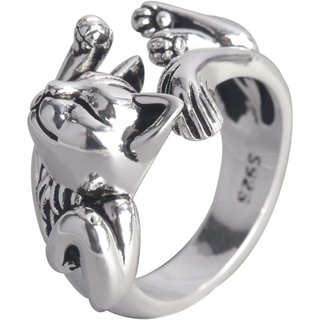 Anéis Abertos de Ouro 14K, Anéis Ajustáveis Modernos, Anel de Zircônia Cúbica, Anel Punk Retrô de Prata Esterlina, Anel 