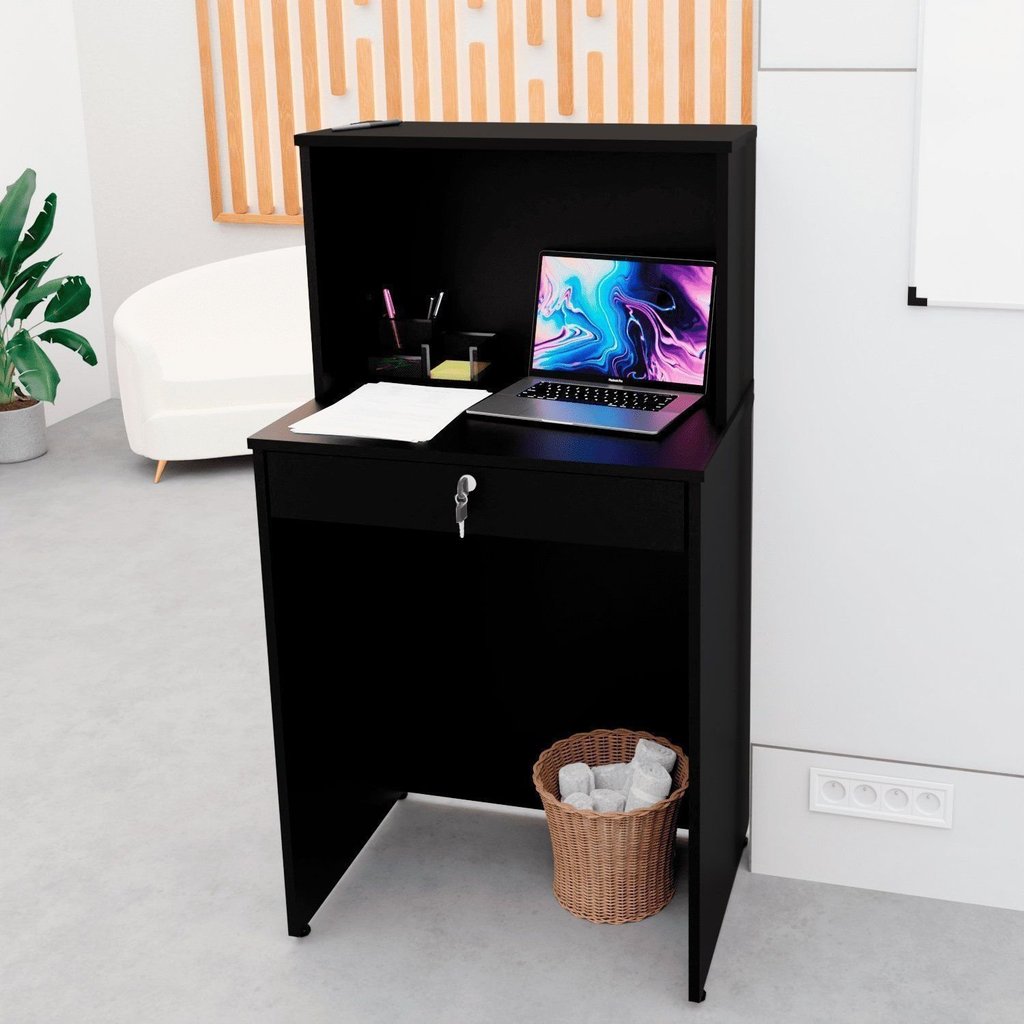 Balcão Caixa Atendimento Comercial Recepção Consultório 60cm Preto Preto