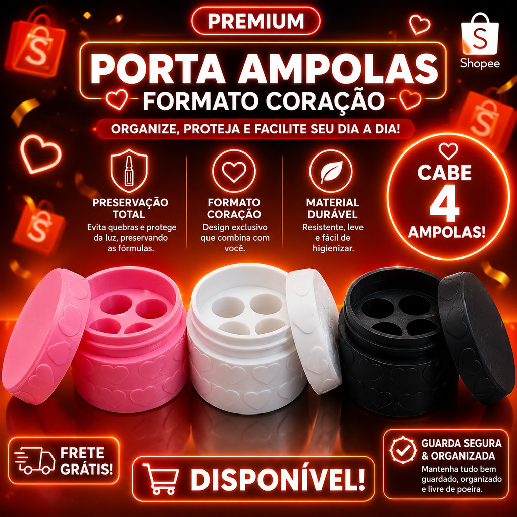 Porta Ampolas  T.G L.IPOLESS G.LUCONEX, TIZEDRAL.Formato Coração Case Organizador p/ 4 Ampolas