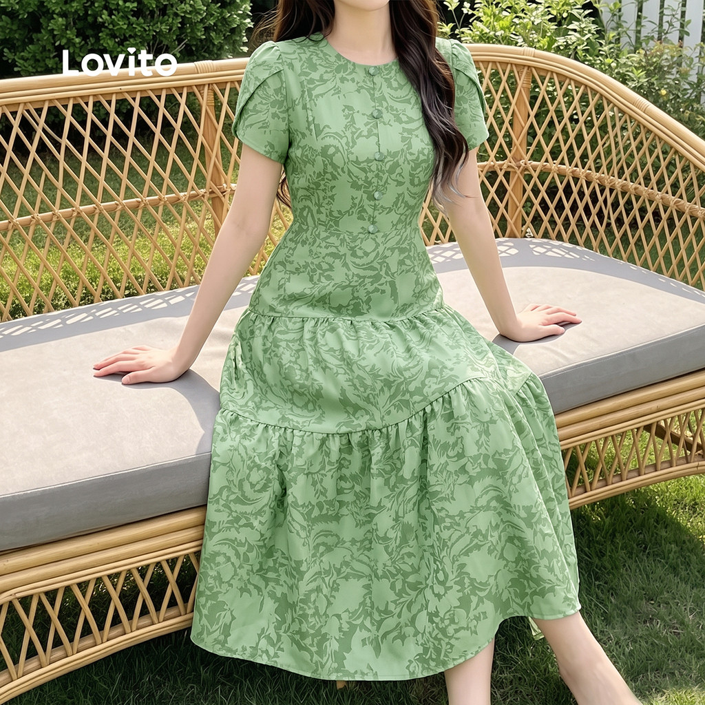 Lovito Vestido Elegante Plissado Primavera/verão Verde para Mulheres DRK8P1D725 · foto 2