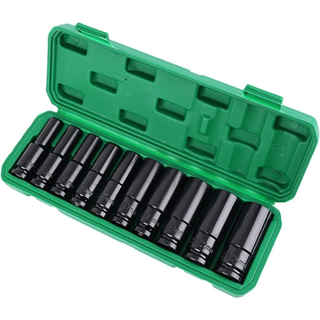 Jogo de Soquetes de Impacto Longo 1/2 10 Peças 8 A 24mm