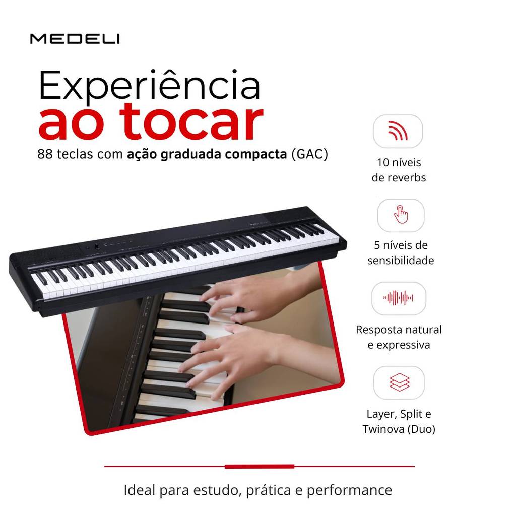 Piano Digital Medeli SP-C120 Stage 88 Teclas Ação Graduada GAC 25 Timbres 2x25W USB MIDI Áudio Preto — imagem 2 de 2