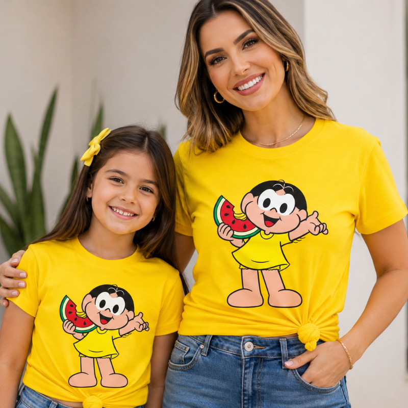 CAMISETA ADULTA INFANTIL MAGALI MAE E FILHA DELICADA FOFA ESTILOSA CONFORTAVEL MODERNA MENINA FEMININA BLUSA ESTAMPADA