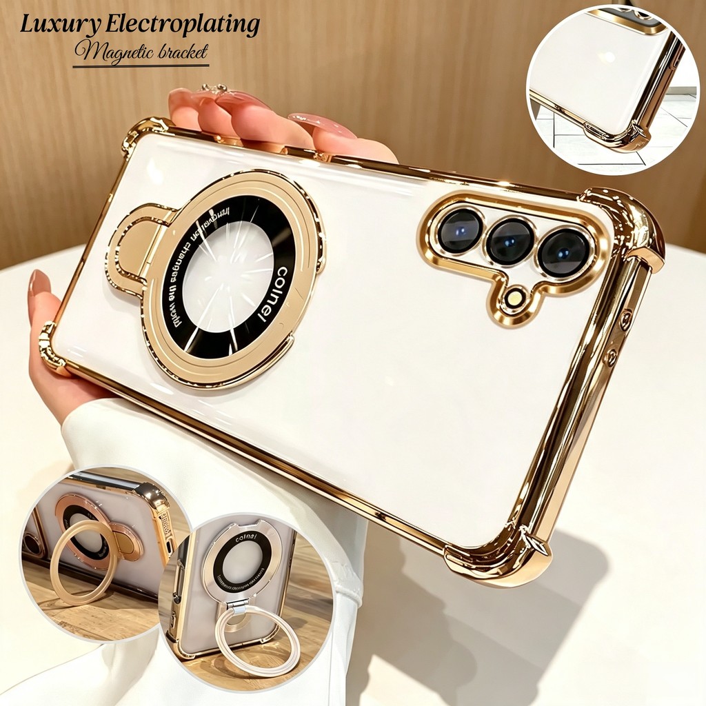 Luxo Chapeamento Magnético Suporte Caso De Telefone Para Samsung Galaxy A07 A17 A27 A37 A57 A06 A16 A26 A36 A56 A55 Capa
