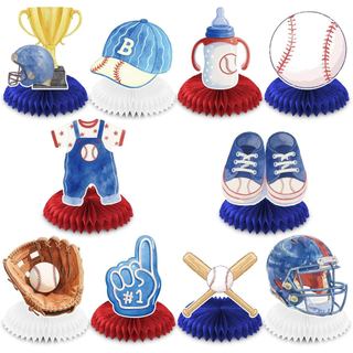 Decorações para Chá de Bebê com Tema de Beisebol: "O Pequeno Rebuçador está a Caminho". Centros de Mesa em Forma de Favo