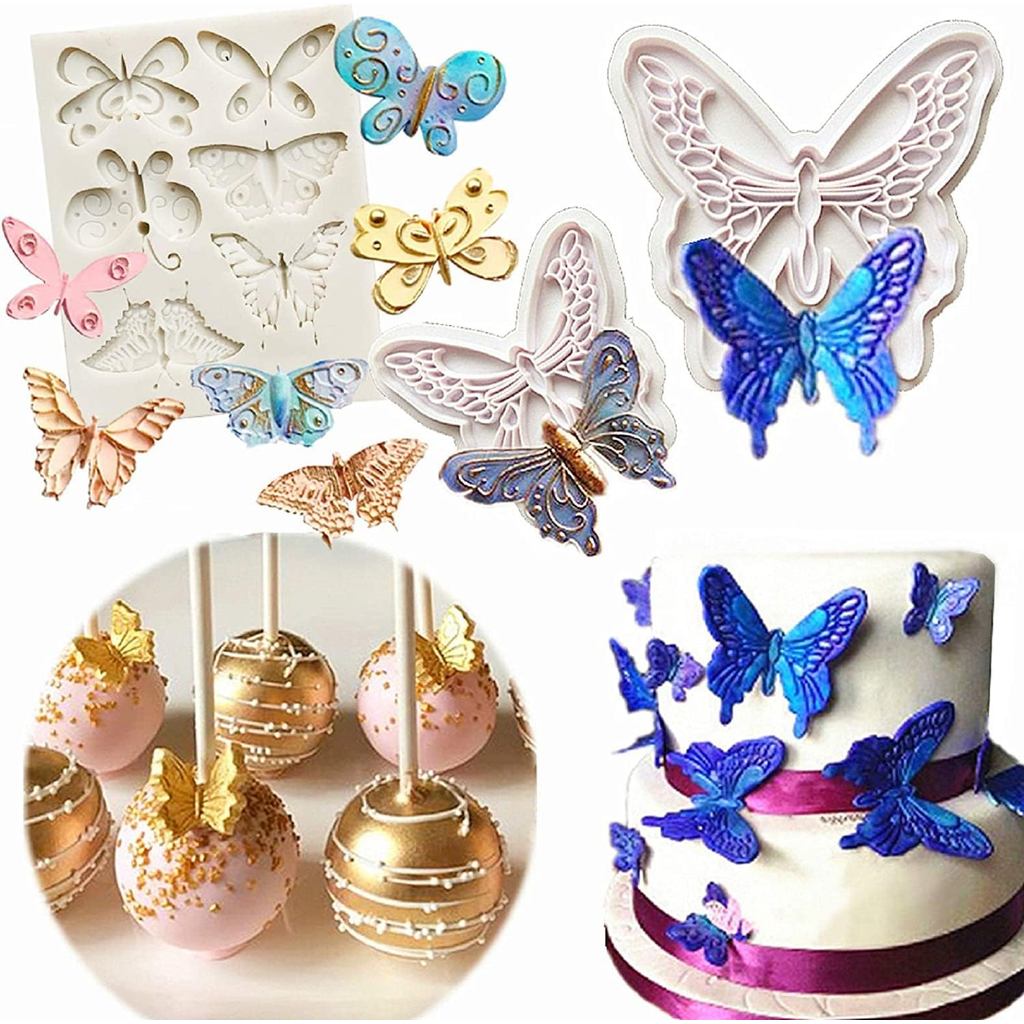 JeVenis 3 Peças Moldes de Silicone em Forma de Borboleta para Decoração de Bolos de Casamento, Mini Molde de Borboleta p