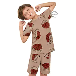 Pijama Curto Menino Infantil Ouriços Elian Marrom