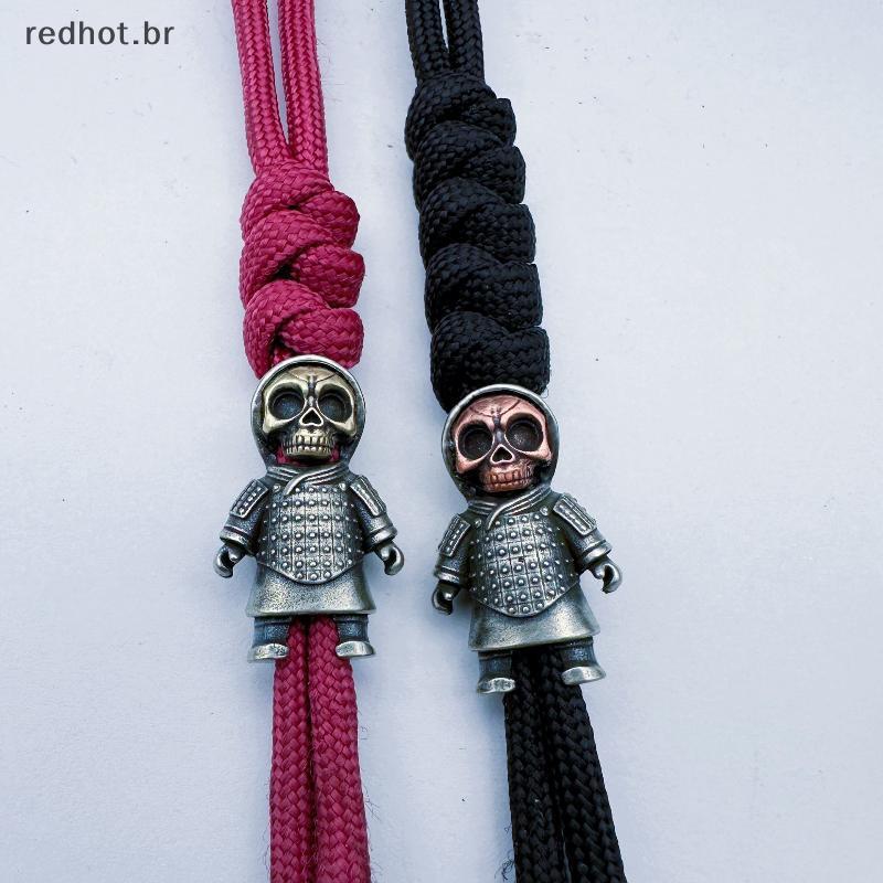 REBR Vintage Metal Crânio Terracota Guerreiro Paracord Bead Faca Cordão Pingente Para Equipamento De Aventura Ao Ar Livr