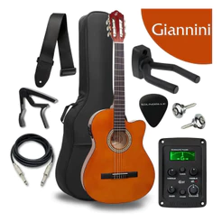 Kit Violao Giannini Eletroacustico Corda Nylon Destro Flat C