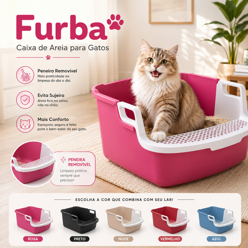 Caixa De Areia Para Gatos Furba Bandeja Higiênica Premium