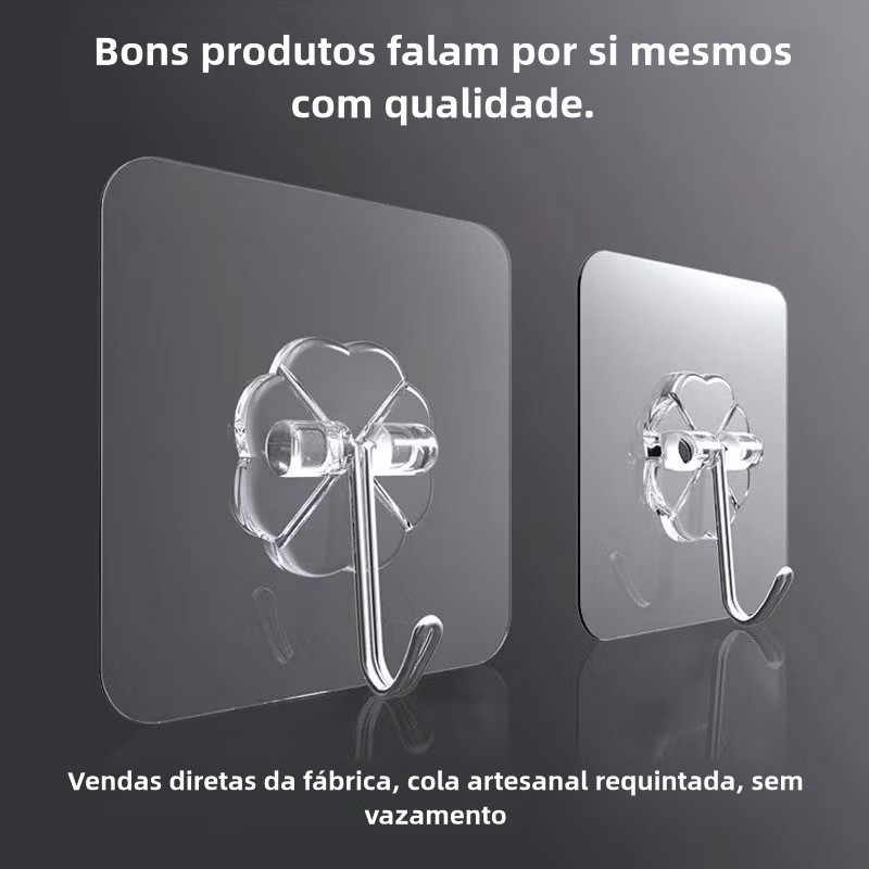 2/5/10/20 Gancho Adesivo Parede Multifuncional Transparente Autocolante Metálico Premium