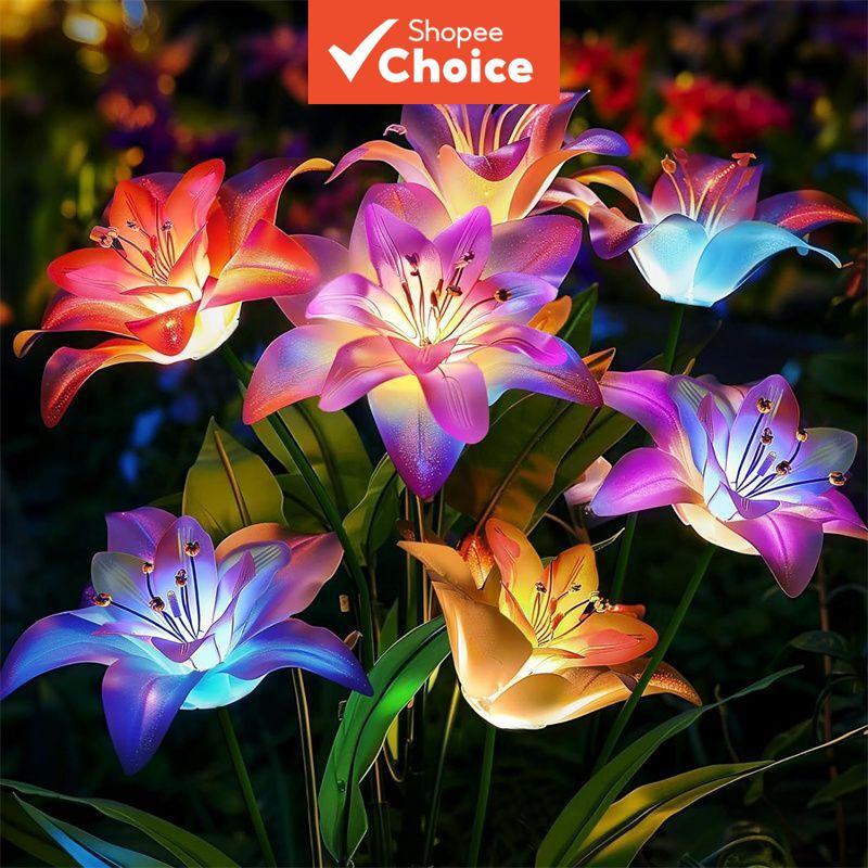 Lâmpadas de Gramado com Flores Artificiais, Lâmpada Noturna de Orquídeas Solares de 7 Cabeças, Luzes de Cultivo para