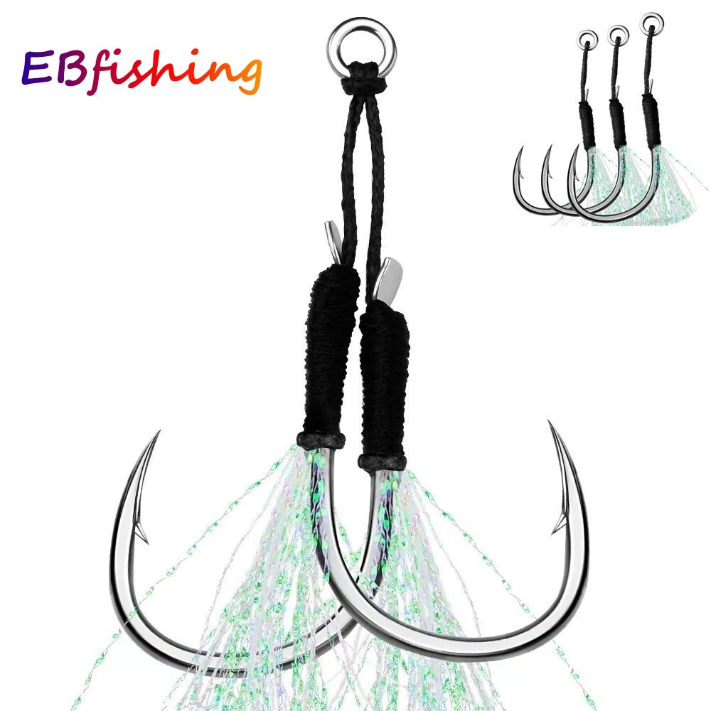 1 Pçs Pesca Preto Auxiliar Ganchos Gabarito Isca Único Duplo Gancho Lento Rápido Par Jigging Fishjig