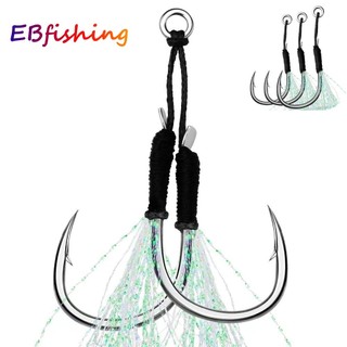 1 Pçs Pesca Preto Auxiliar Ganchos Gabarito Isca Único Duplo Gancho Lento Rápido Par Jigging Fishjig