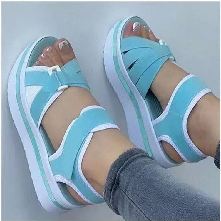 Sandálias femininas de salto cunha, sapatos femininos de sola grossa respiráveis de dedo aberto de verão, sapatos de pra