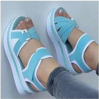 Sandálias femininas de salto cunha, sapatos femininos de sola grossa respiráveis de dedo aberto de verão, sapatos de pra