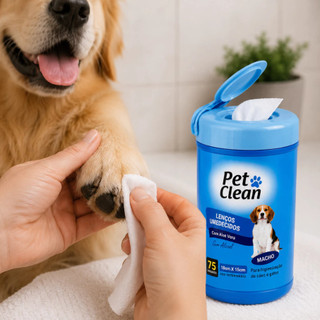 Lenço Umedecido Pet Clean para Cachorro e Gato 75 Unidades Higiene Pet