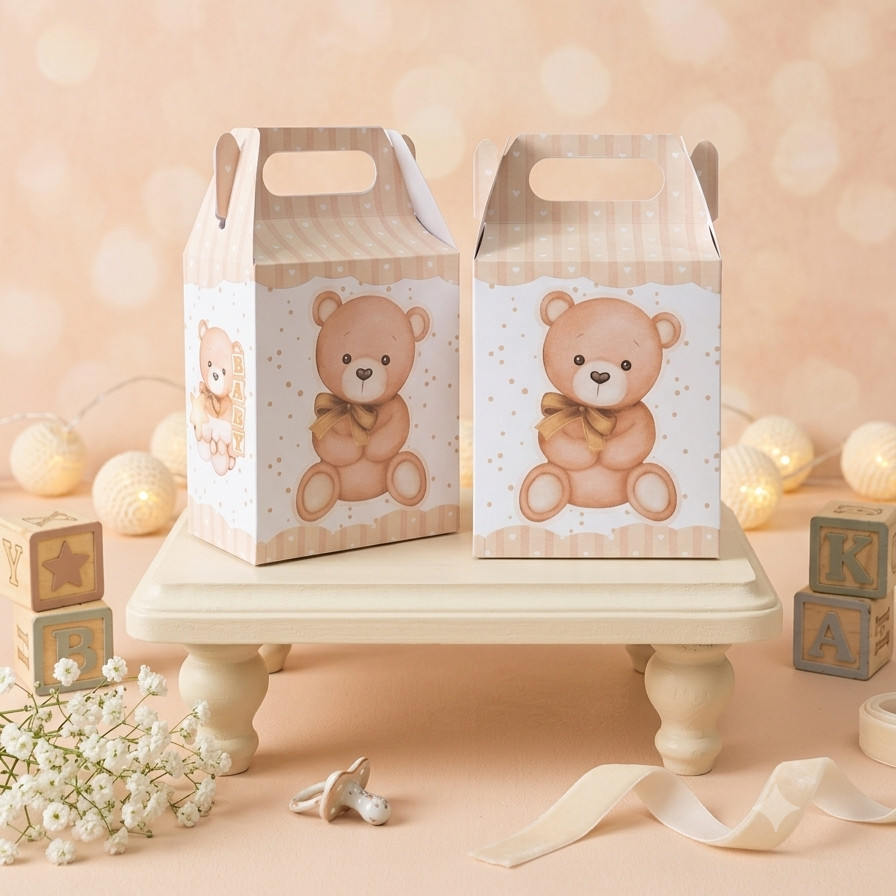 Caixa Maleta/maletinha URSINHO LUXO BEGE - CHÁ REVELAÇÃO/ BEBÊ  Lembrancinha de festa infantil- PEGUE E MONTE
