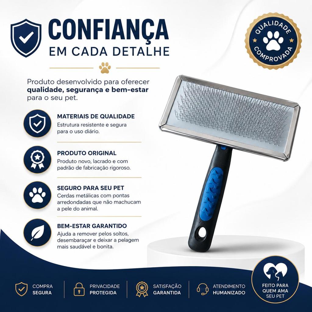 Rasqueadeira P M G Escova para Cachorro e Gato Remove Pelos Soltos Massageadora Pet — imagem 2 de 2