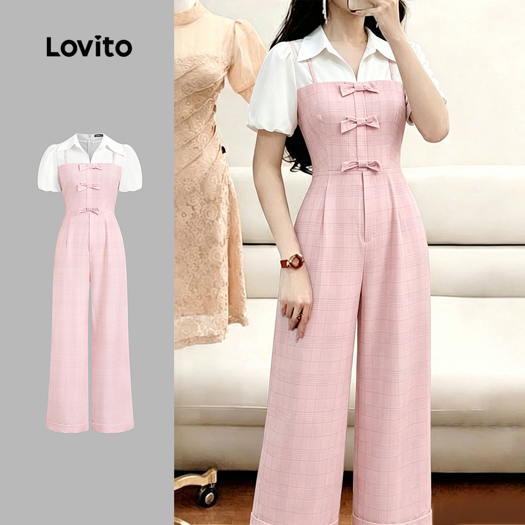 (New Arrival) Lovito Macacão Elegante com Padrão em Blocos de Cores para Primave