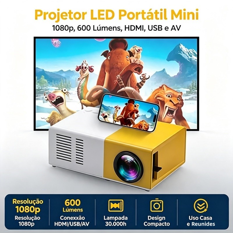 Mini Projetor LED Home Media Player Audio Proyetores Portáteis Suporta 1080P HDMI USB Video Beamer Janoclick