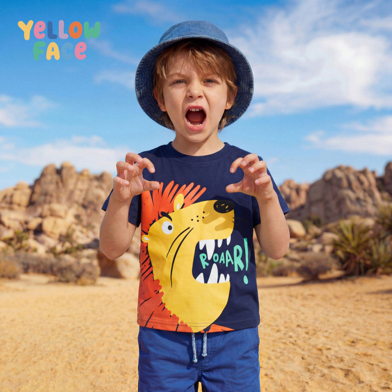 26 verão novo estilo meninos camiseta de manga curta europeu americano moda dinossauro impressão crianças em torno do pe