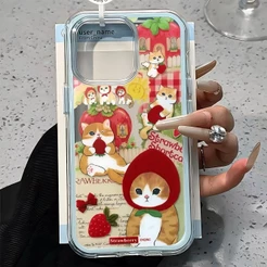 Capa De Acrílico Transparente 3 Em 1 Com Estampa De Gatinho Fofo Para iPhone 17 Air 16 15 14 Plus 13 12 11 Pro Max