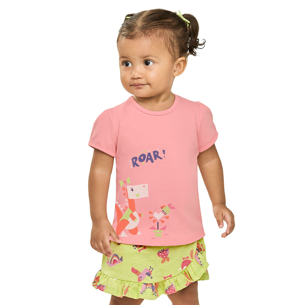 Conjunto Bebê Menina Dino Curto Elian Rosa