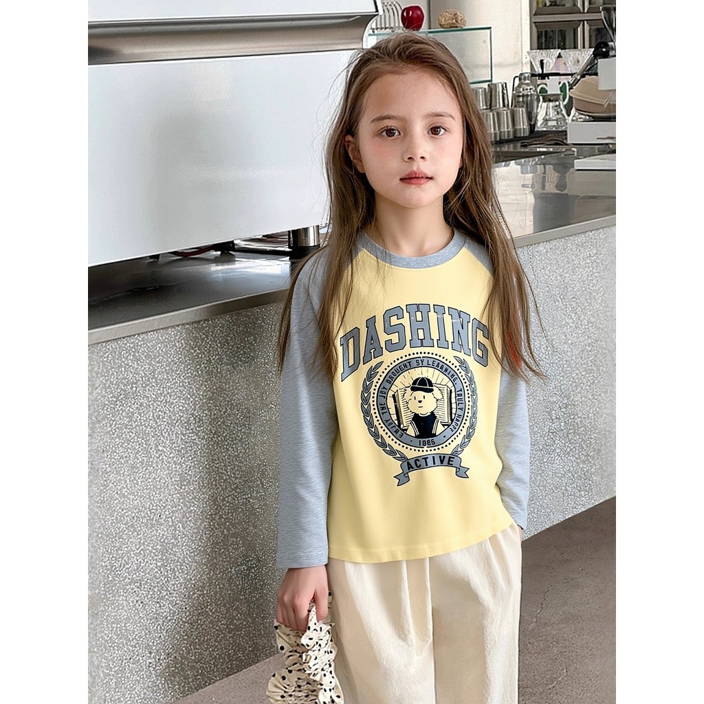 Marca de comércio exterior roupas infantis 2026 outono novo estilo médio grande crianças estudantes camiseta de manga co